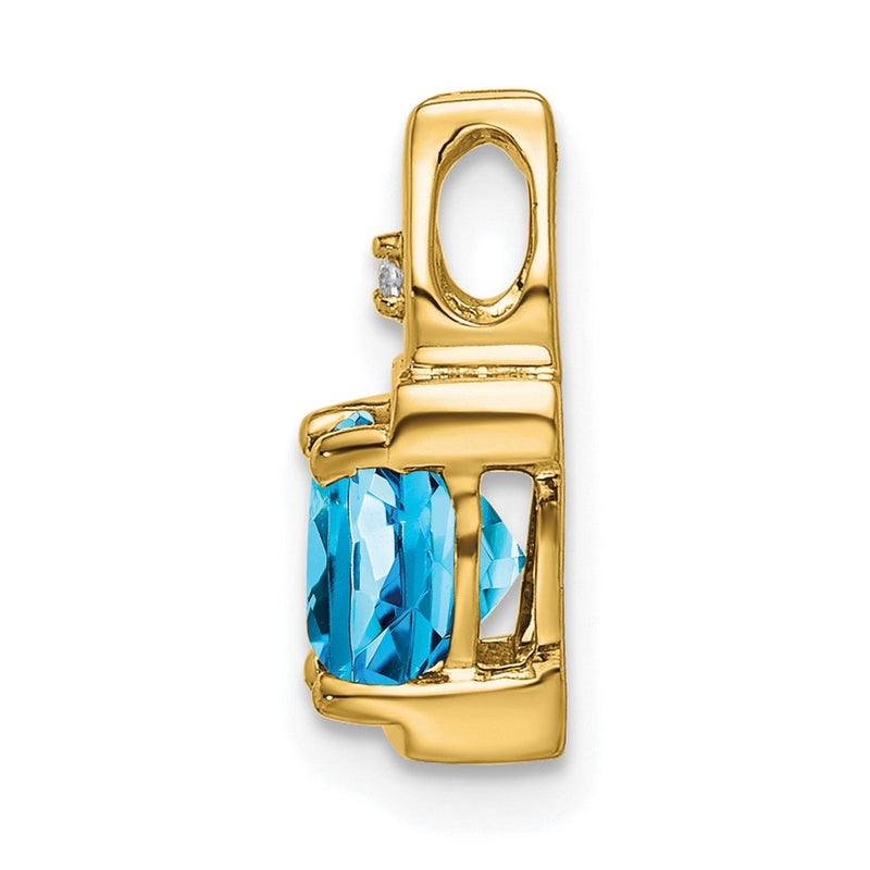 14K Yellow Gold Blue Topaz and Real Diamond Pendant