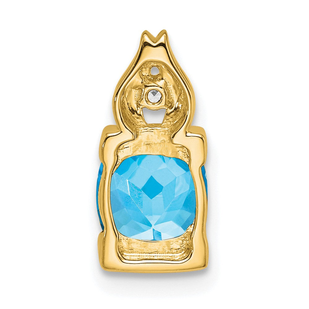 14K Yellow Gold Blue Topaz and Real Diamond Pendant