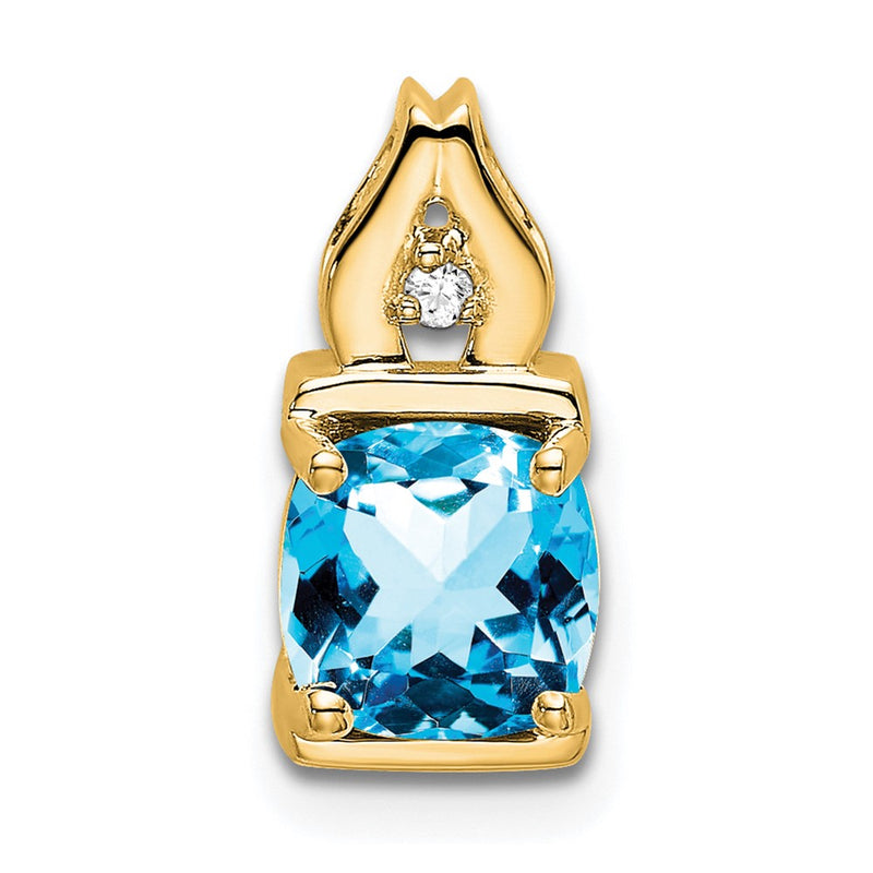 14K Yellow Gold Blue Topaz and Real Diamond Pendant