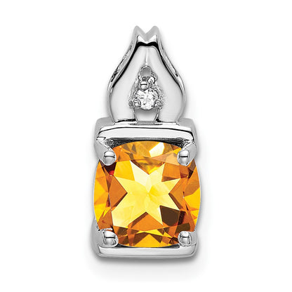 14k White Gold Citrine and Real Diamond Pendant