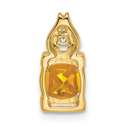 14K Yellow Gold Citrine and Real Diamond Pendant