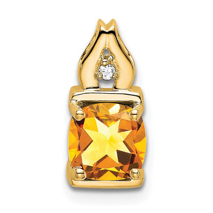 14K Yellow Gold Citrine and Real Diamond Pendant