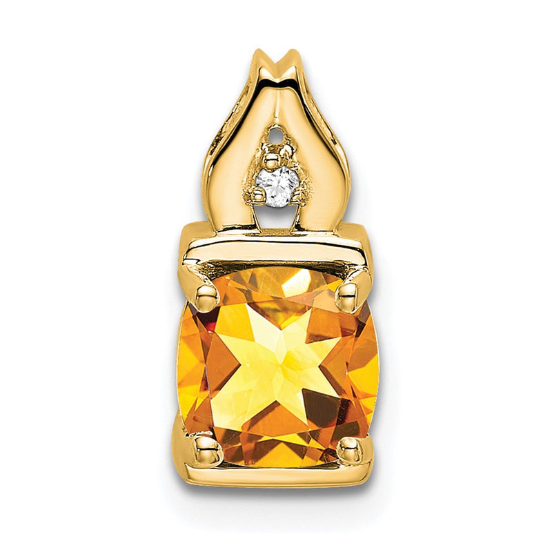 14K Yellow Gold Citrine and Real Diamond Pendant