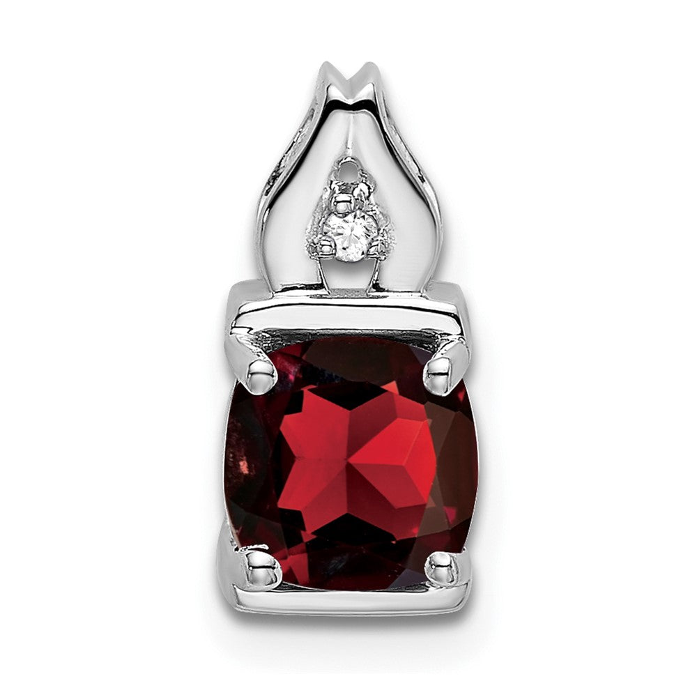 14k White Gold Garnet and Real Diamond Pendant