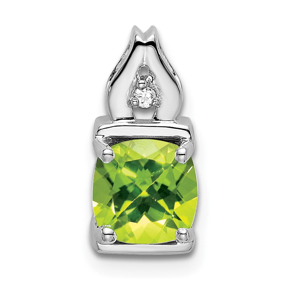 14k White Gold Peridot and Real Diamond Pendant