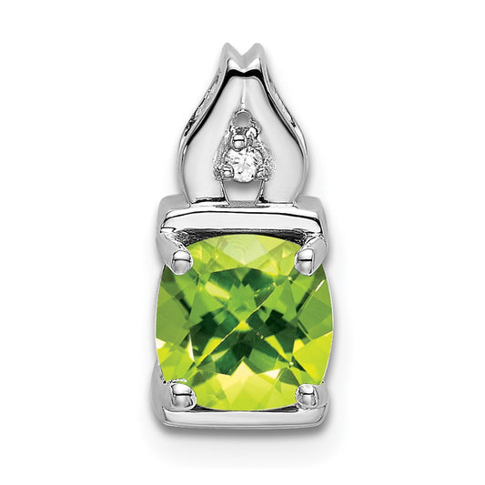 14k White Gold Peridot and Real Diamond Pendant