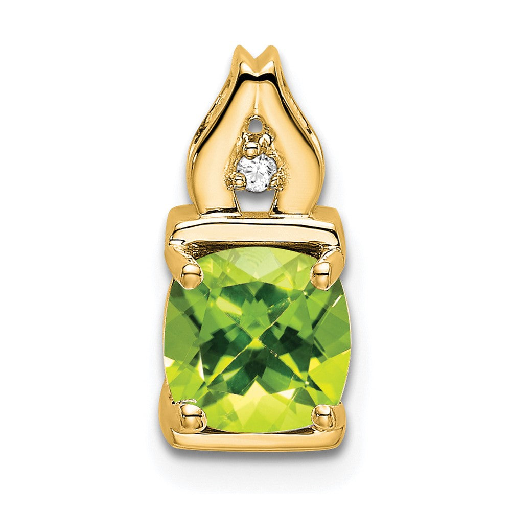 14K Yellow Gold Peridot and Real Diamond Pendant