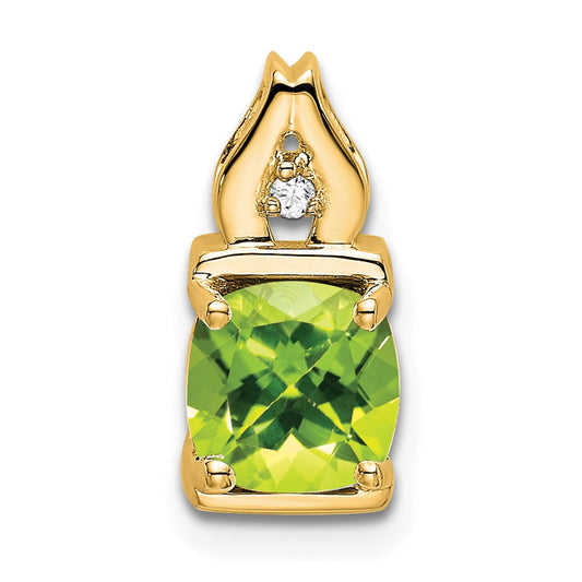 14K Yellow Gold Peridot and Real Diamond Pendant