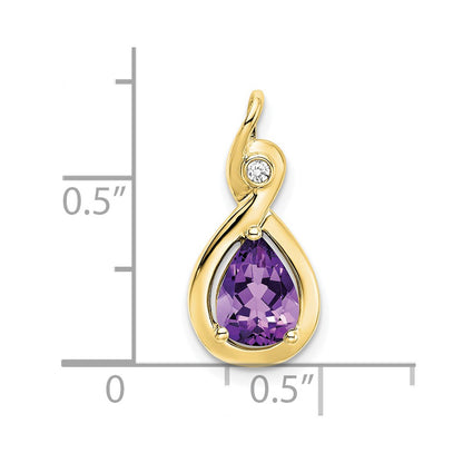 10K Yellow Gold Pear Amethyst and Real Diamond Pendant
