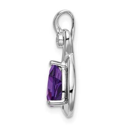 14k White Gold Pear Amethyst and Real Diamond Pendant