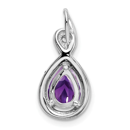 14k White Gold Pear Amethyst and Real Diamond Pendant