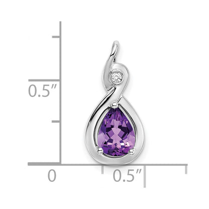 14k White Gold Pear Amethyst and Real Diamond Pendant