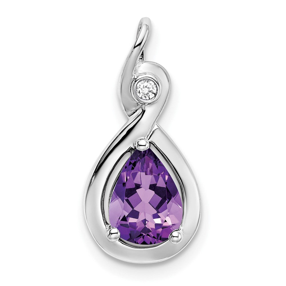 14k White Gold Pear Amethyst and Real Diamond Pendant