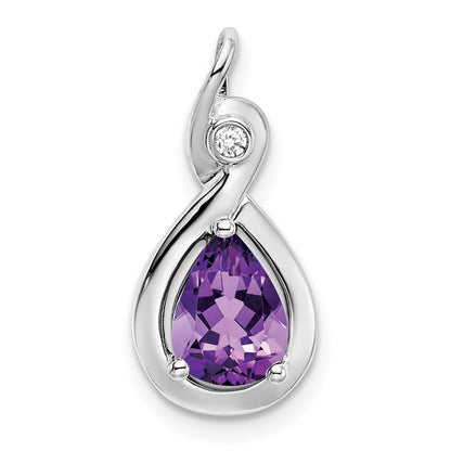 14k White Gold Pear Amethyst and Real Diamond Pendant