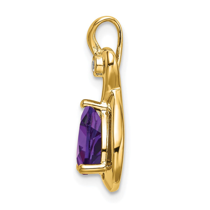 14K Yellow Gold Pear Amethyst and Real Diamond Pendant