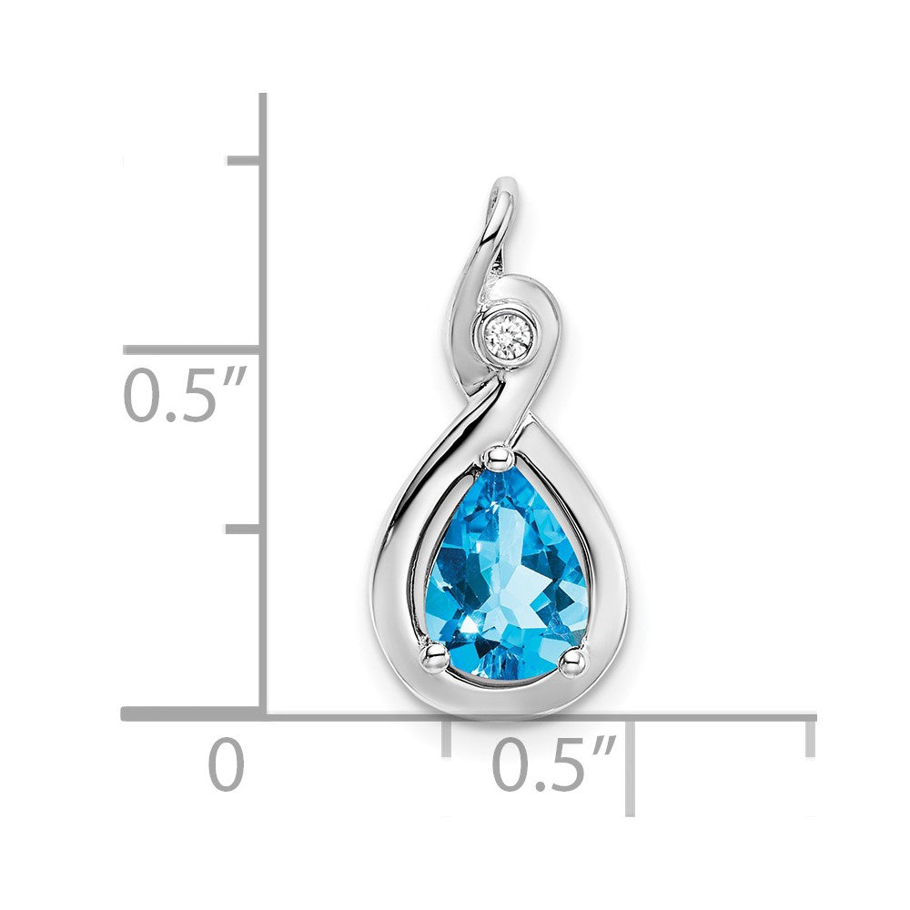 14K White Gold Pear Blue Topaz and Real Diamond Pendant