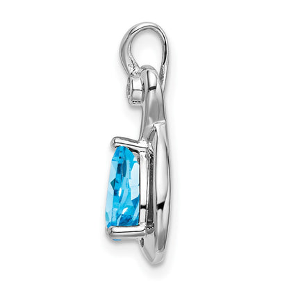 14k White Gold Pear Blue Topaz and Real Diamond Pendant