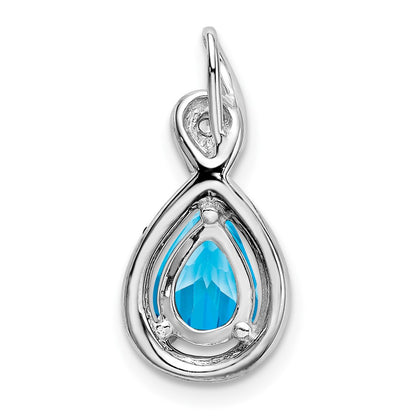 14k White Gold Pear Blue Topaz and Real Diamond Pendant