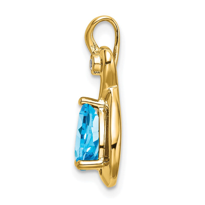 14K Yellow Gold Pear Blue Topaz and Real Diamond Pendant