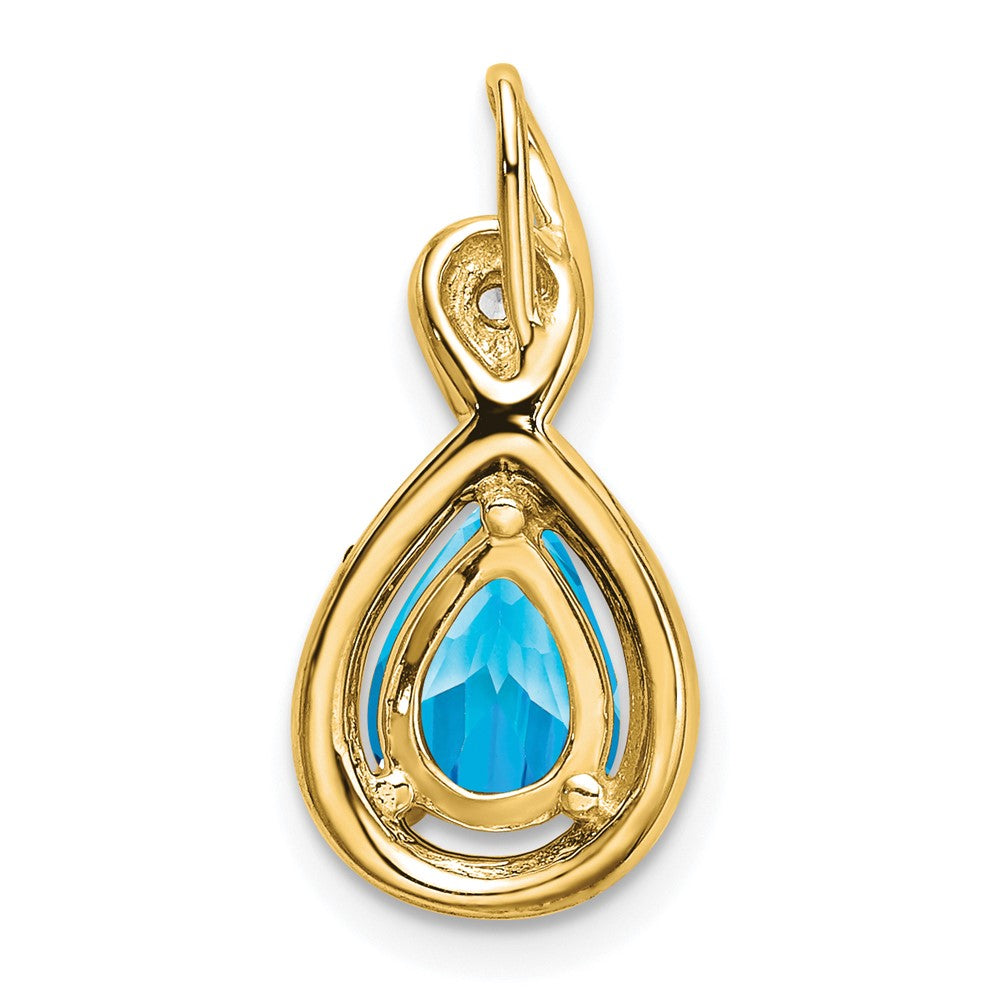 14K Yellow Gold Pear Blue Topaz and Real Diamond Pendant