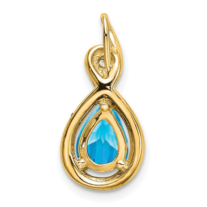 14K Yellow Gold Pear Blue Topaz and Real Diamond Pendant
