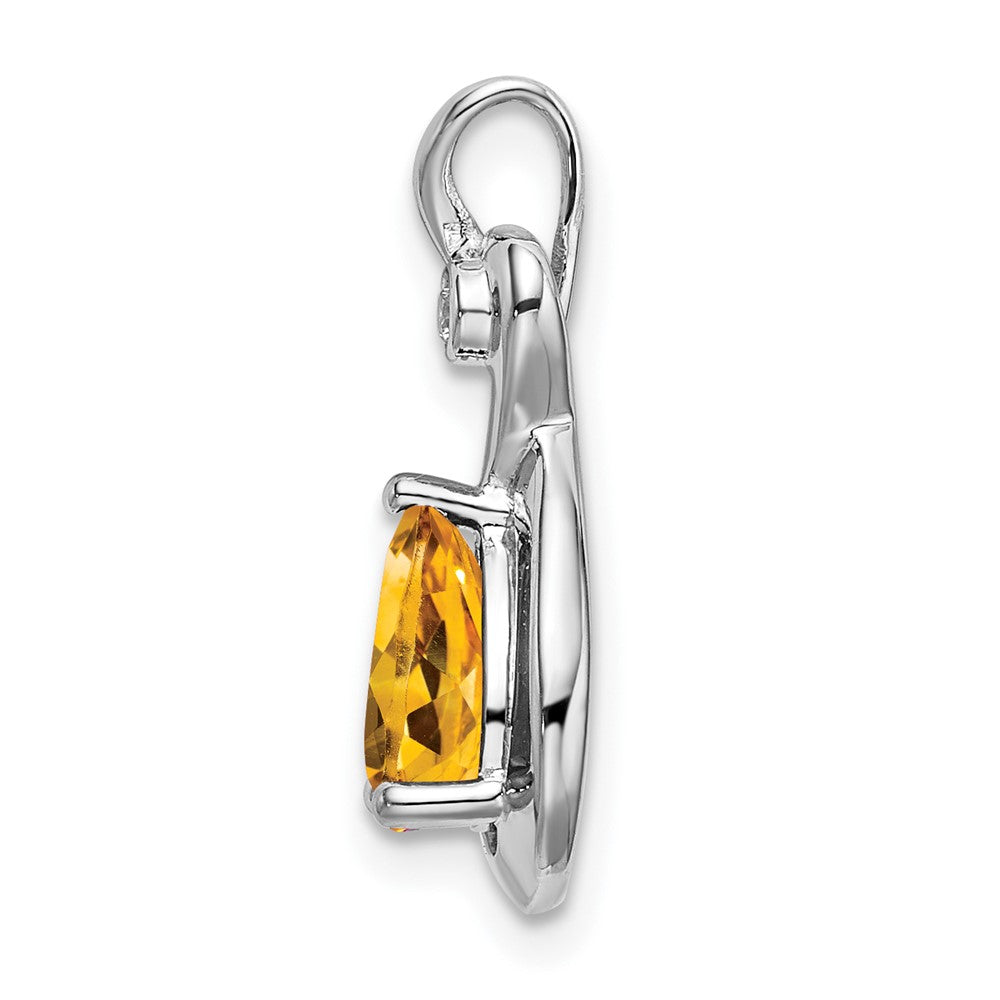 14k White Gold Pear Citrine and Real Diamond Pendant