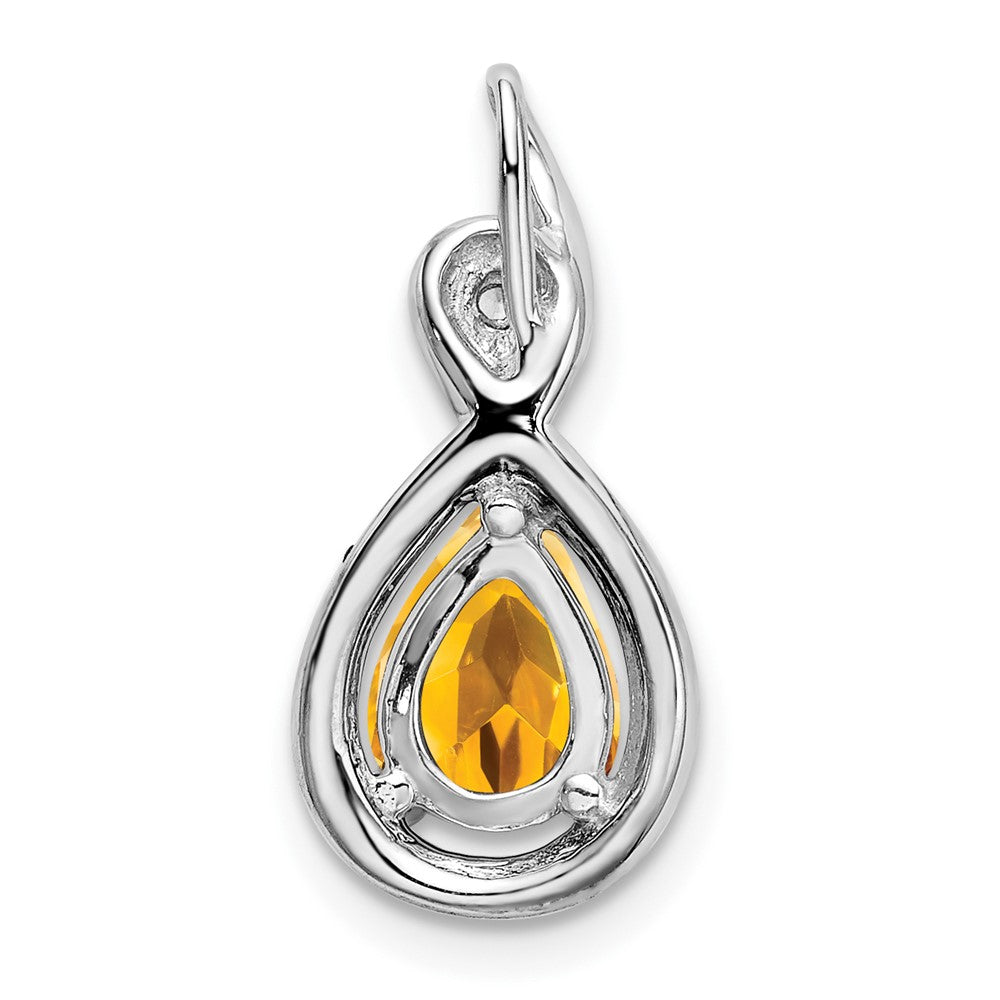 14k White Gold Pear Citrine and Real Diamond Pendant