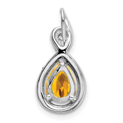 14k White Gold Pear Citrine and Real Diamond Pendant