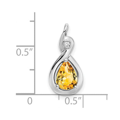 14k White Gold Pear Citrine and Real Diamond Pendant