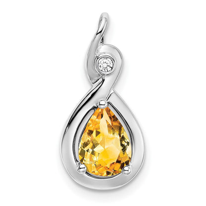 14k White Gold Pear Citrine and Real Diamond Pendant