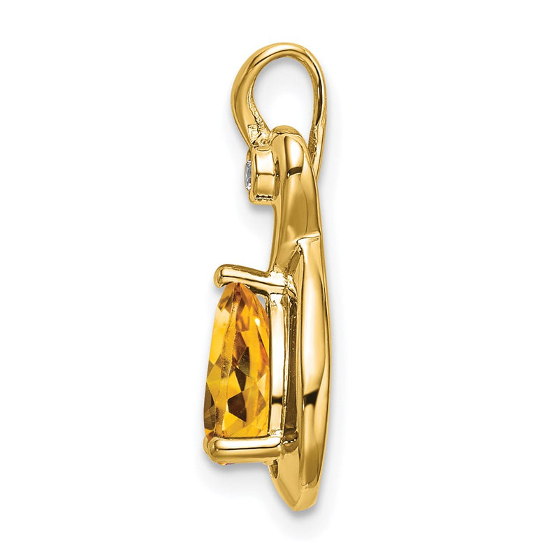 14K Yellow Gold Pear Citrine and Real Diamond Pendant