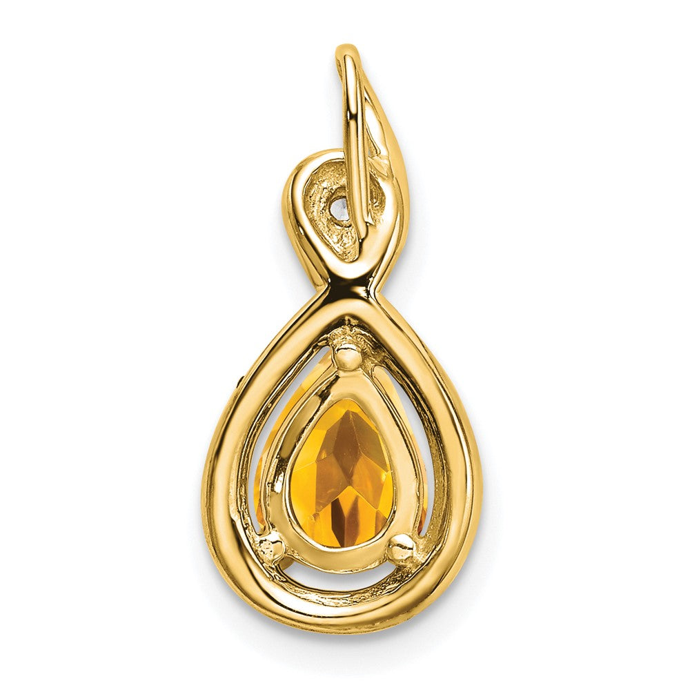 14K Yellow Gold Pear Citrine and Real Diamond Pendant