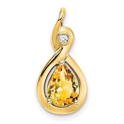 14K Yellow Gold Pear Citrine and Real Diamond Pendant