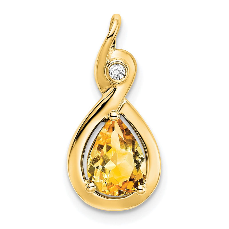14K Yellow Gold Pear Citrine and Real Diamond Pendant