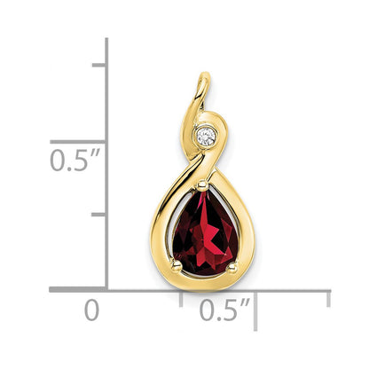 10K Yellow Gold Pear Garnet and Real Diamond Pendant
