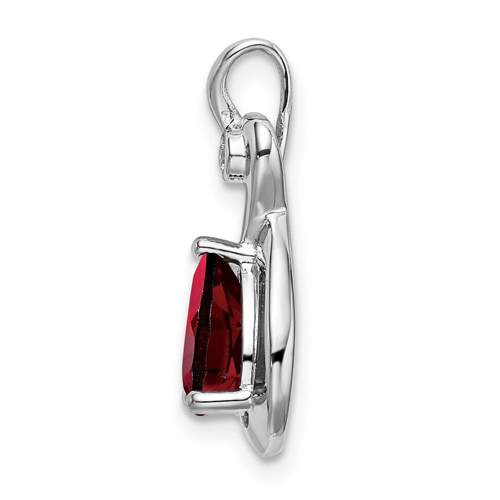 14k White Gold Pear Garnet and Real Diamond Pendant