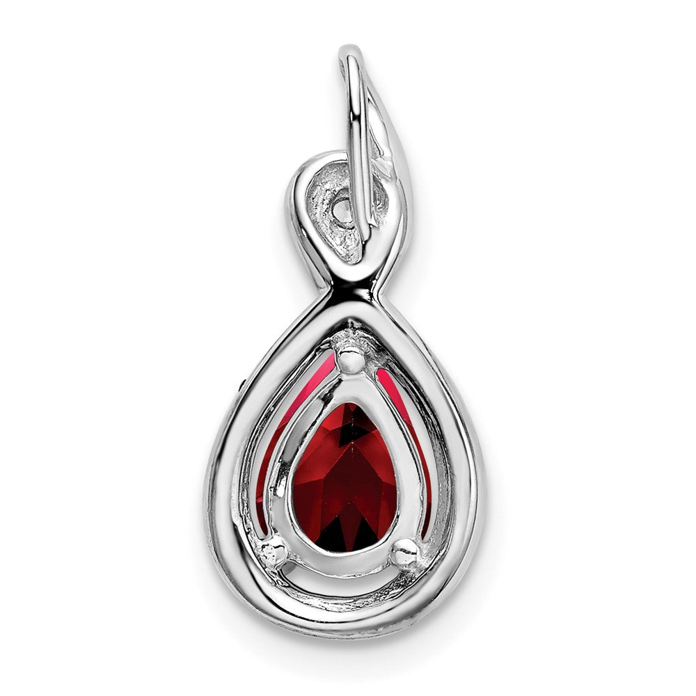 14k White Gold Pear Garnet and Real Diamond Pendant