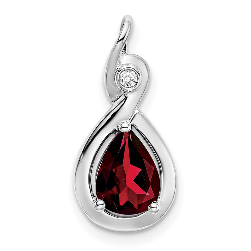 14k White Gold Pear Garnet and Real Diamond Pendant