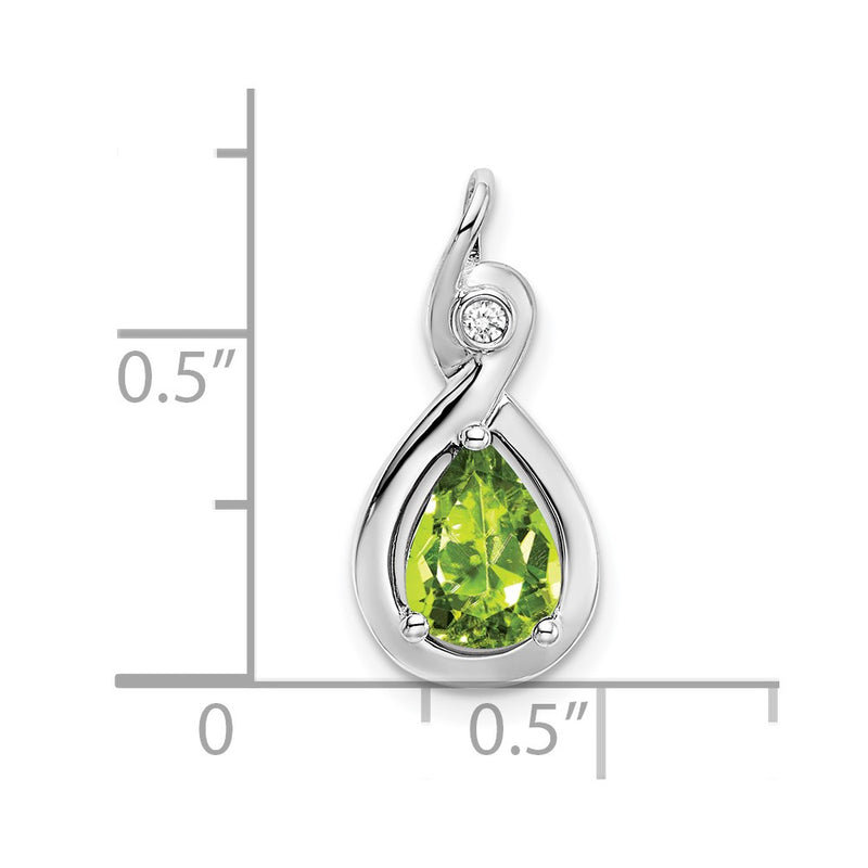 14K White Gold Pear Peridot and Real Diamond Pendant