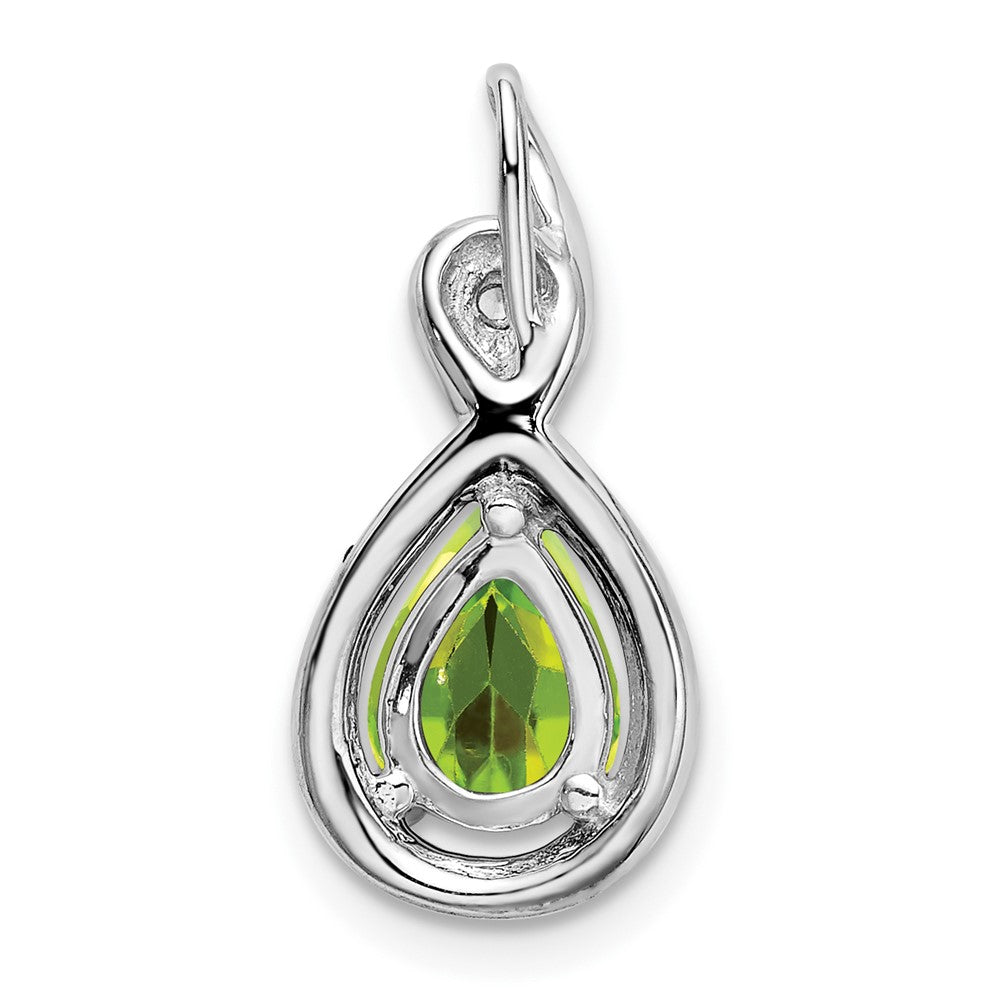 14k White Gold Pear Peridot and Real Diamond Pendant