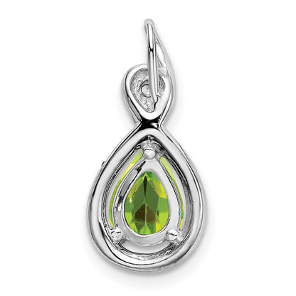 14k White Gold Pear Peridot and Real Diamond Pendant