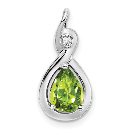 14k White Gold Pear Peridot and Real Diamond Pendant