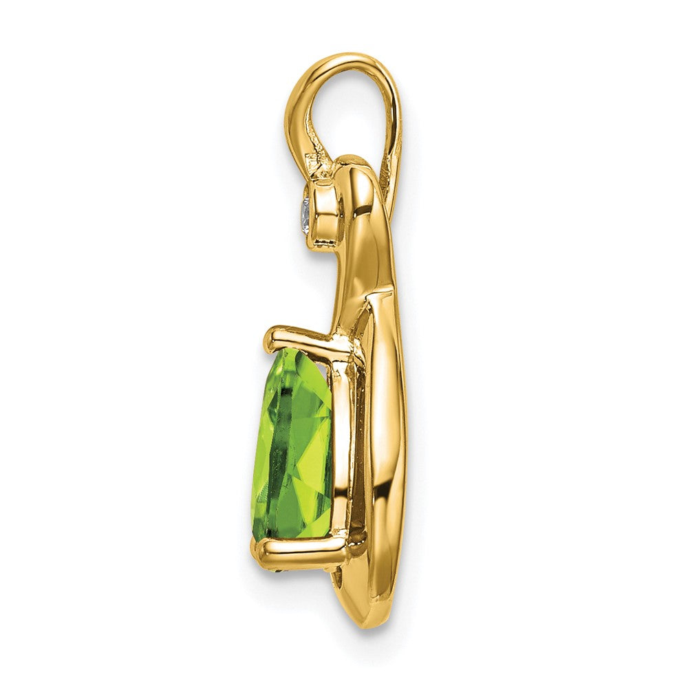14K Yellow Gold Pear Peridot and Real Diamond Pendant