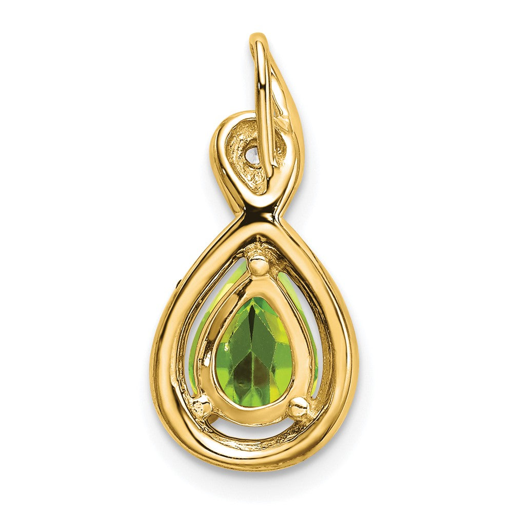 14K Yellow Gold Pear Peridot and Real Diamond Pendant