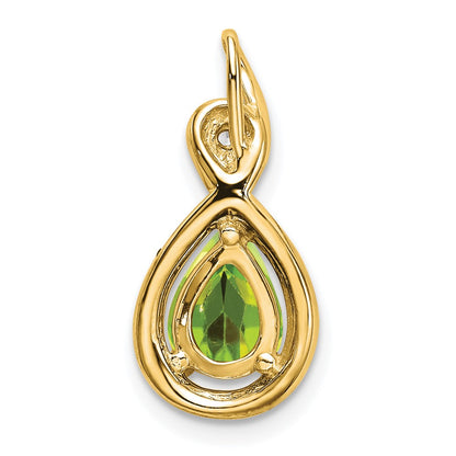 14K Yellow Gold Pear Peridot and Real Diamond Pendant
