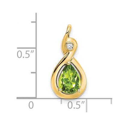 14K Yellow Gold Pear Peridot and Real Diamond Pendant