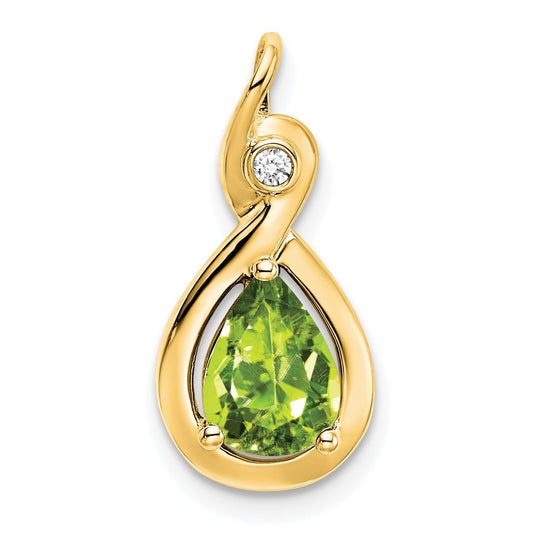 14K Yellow Gold Pear Peridot and Real Diamond Pendant