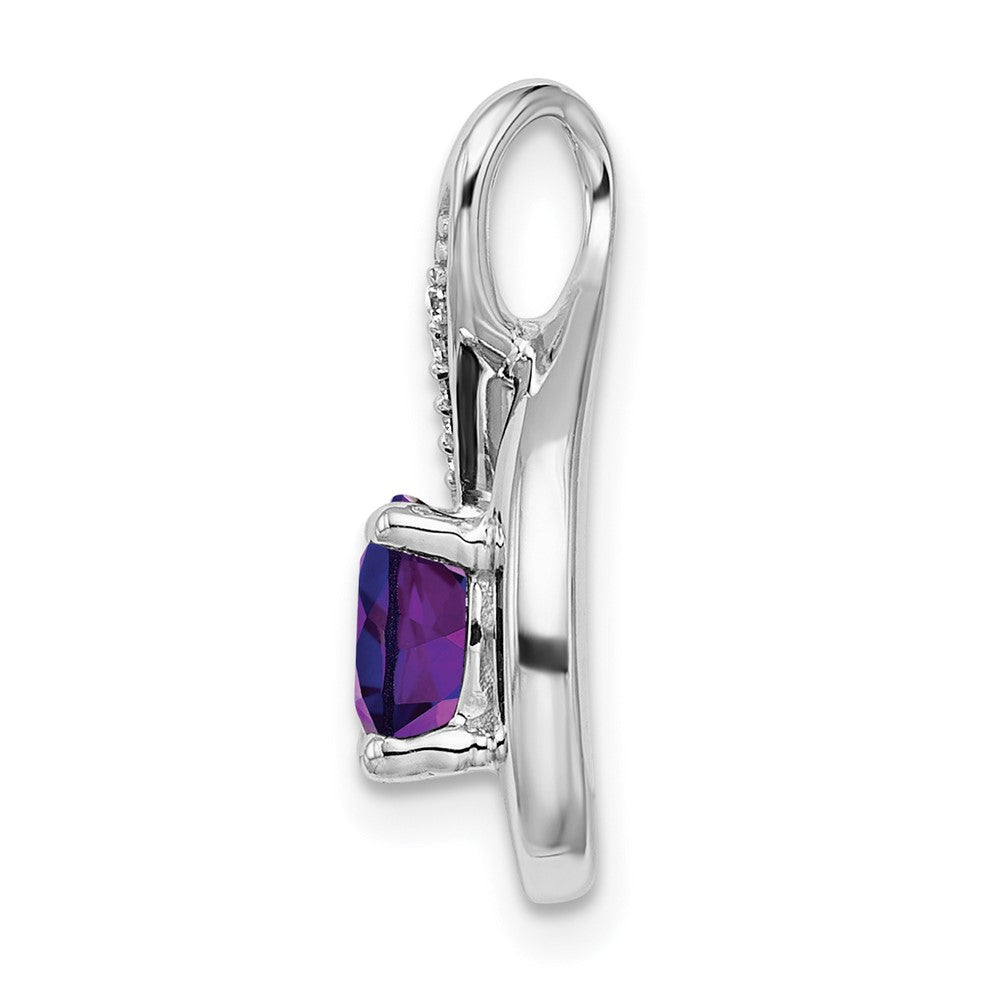 14k White Gold Amethyst and Real Diamond Pendant