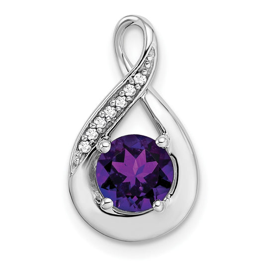14k White Gold Amethyst and Real Diamond Pendant