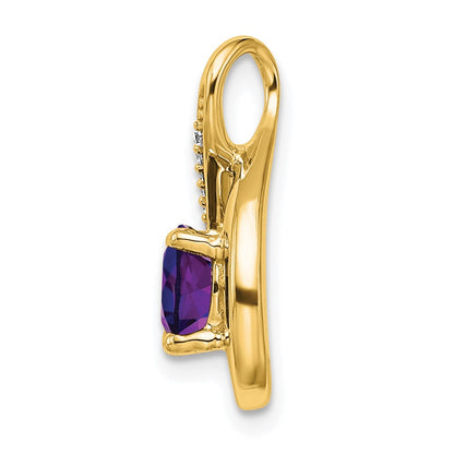 14K Yellow Gold Amethyst and Real Diamond Pendant